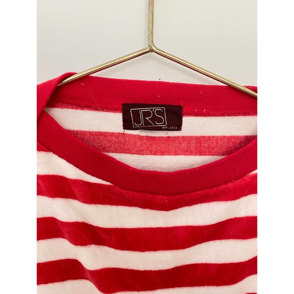 Vintage Red and White Striped Velour Long Sleeved Top - Picture 1 of 6